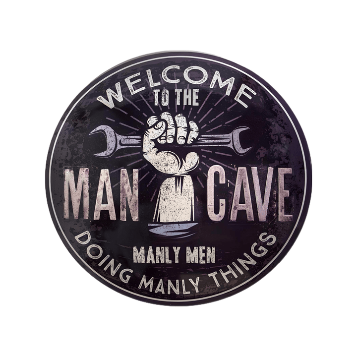 Welcome to the Man Cave Sign – 15" Metal Dome Wall Decor