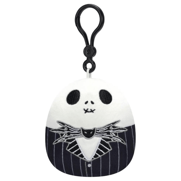 Jack Skellington Squishmallow Clip plush, 3.5" soft Halloween Town character with pinstripe suit.
