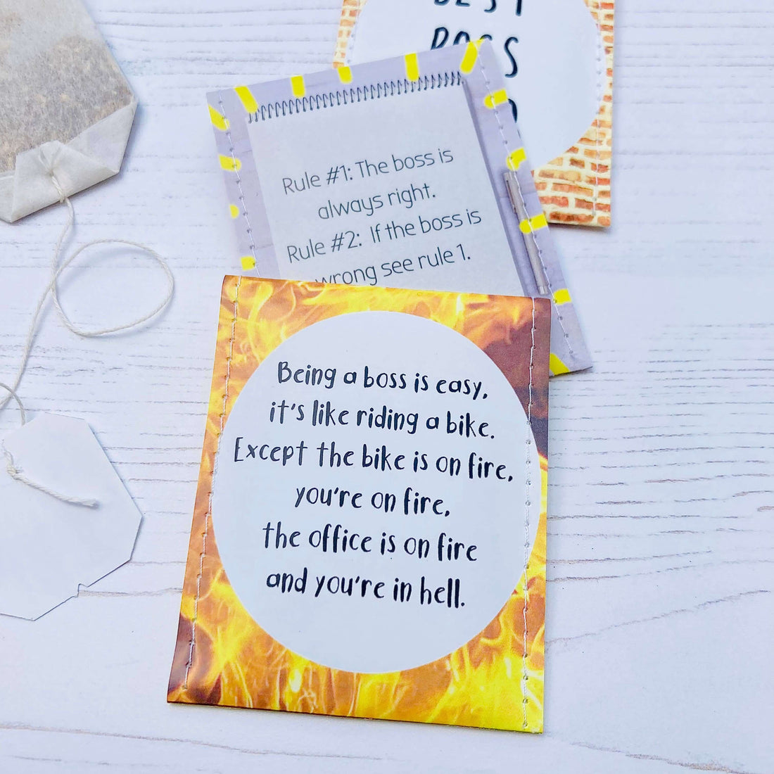 Artistic coffee break print featuring humorous 'boss' quotes, perfect for office decor.