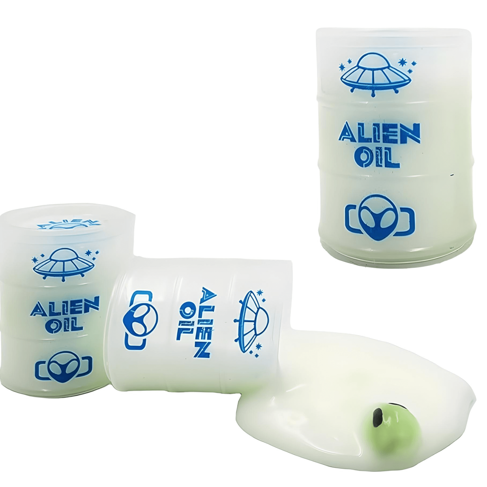 2.25-inch Alien Glow in the Dark Slime in oil barrel packaging, perfect for kids' fun and play.