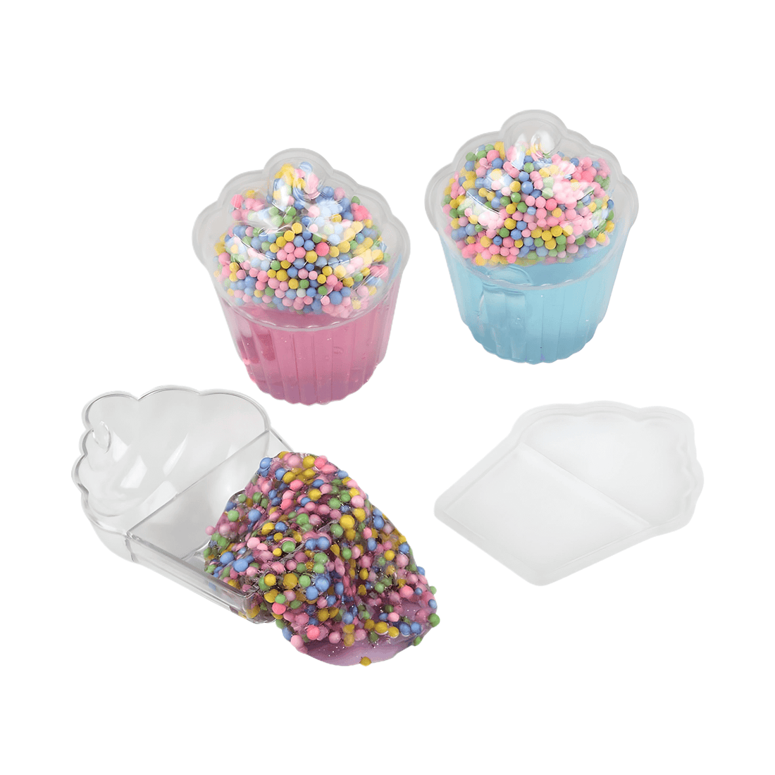 Colorful 3.25" Sprinkle Cupcake Putty in cupcake-shaped containers with fun sprinkles for sensory play.