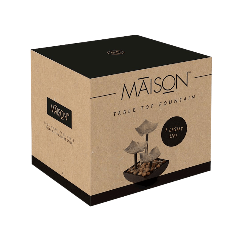 3-tier black and silver table fountain box with LED light, ideal for serene home decor and relaxation.