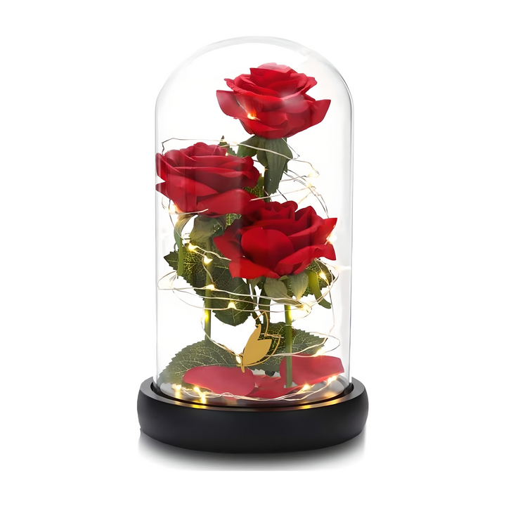 Enchanted Triple Rose Flower Dome - RED