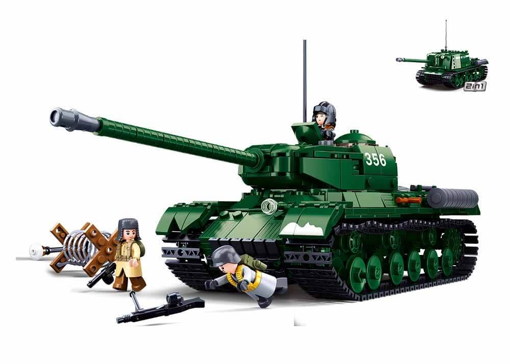 Sluban IS2 Heavy Battle Tank WW2 building set with mini-figures and accessories, engaging WWII educational toy.