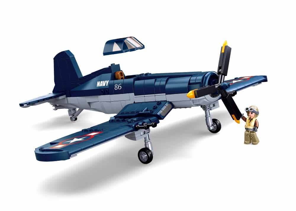Sluban WWII F-4U Fighter Plane Building Set with pilot figure and removable cockpit