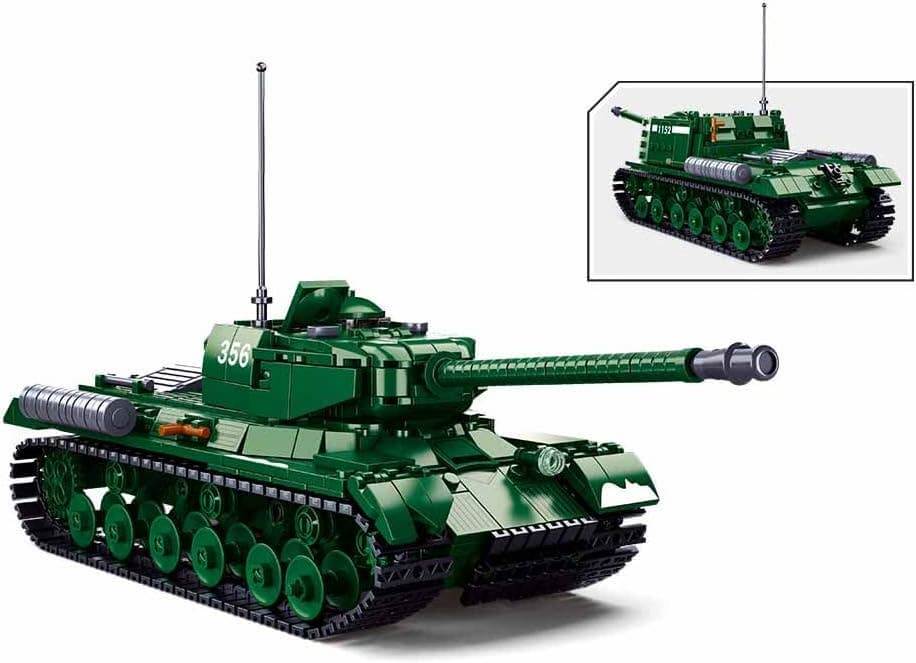 Sluban IS2 Heavy Battle Tank WW2 building set featuring detailed tank model with mini-figures and field cannon.