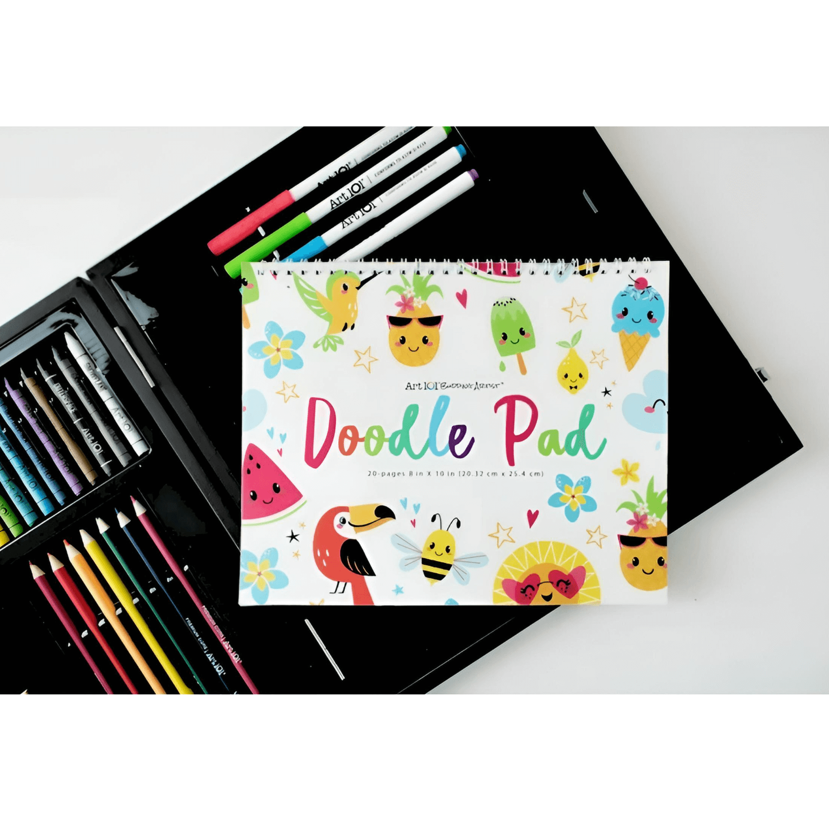 Art 101 Budding Artist 33 Piece Doodle & Create Colorable Art Set with colorful doodle pad and art supplies