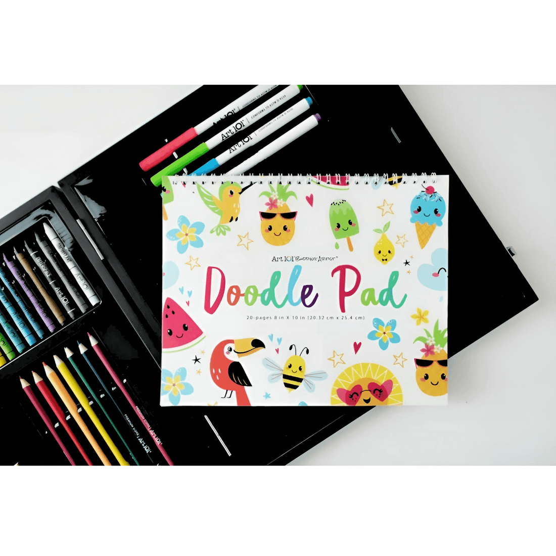 Art 101 Budding Artist 33 Piece Doodle & Create Colorable Art Set with colorful doodle pad and art supplies