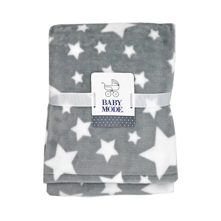 Baby Mode Grey Fleece Star Blanket – Soft Baby & Stroller Blanket