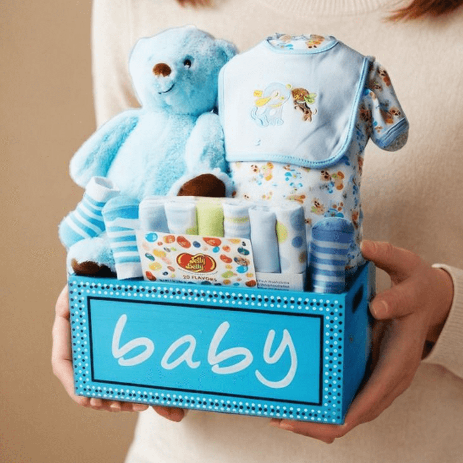 Baby Wooden Keepsake Basket - Blue
