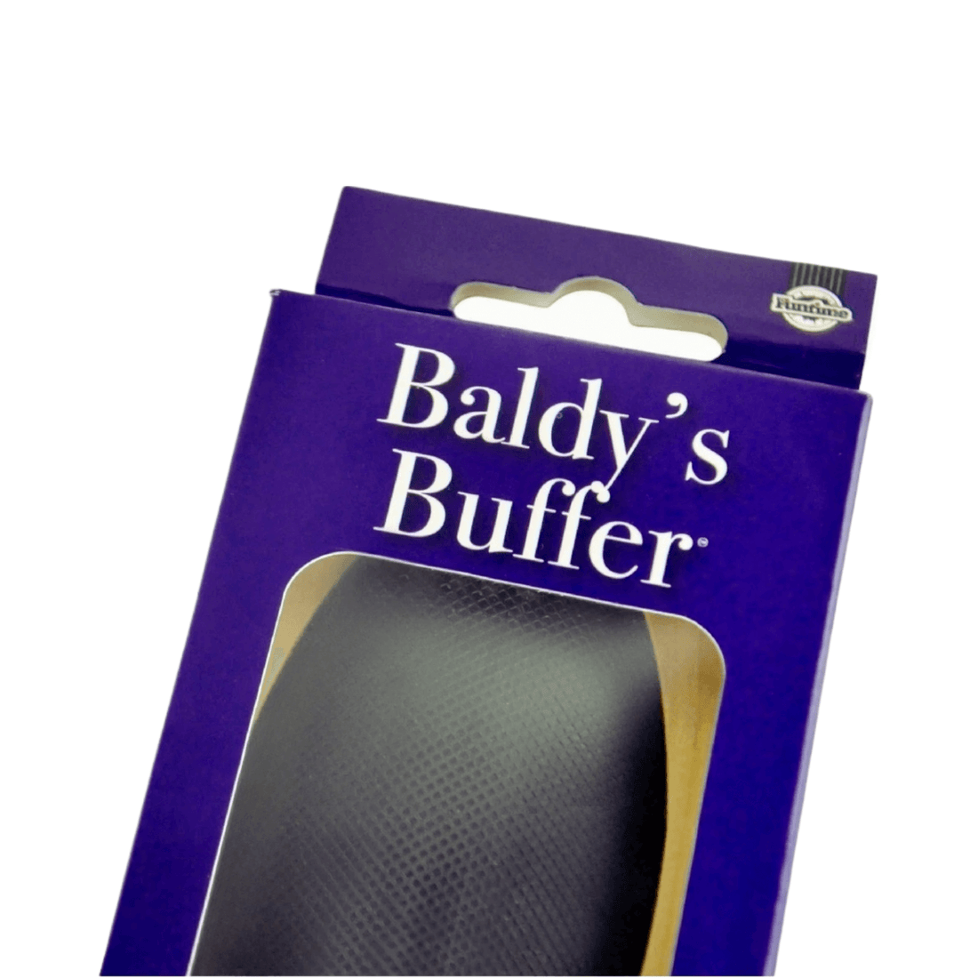 Baldy's Buffer scalp polishing brush packaging, showcasing premium wooden paddle design.