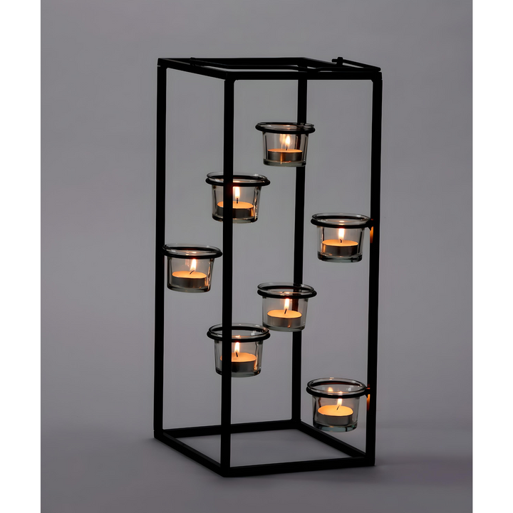 Black Iron & Glass Tower With 7 Tealights