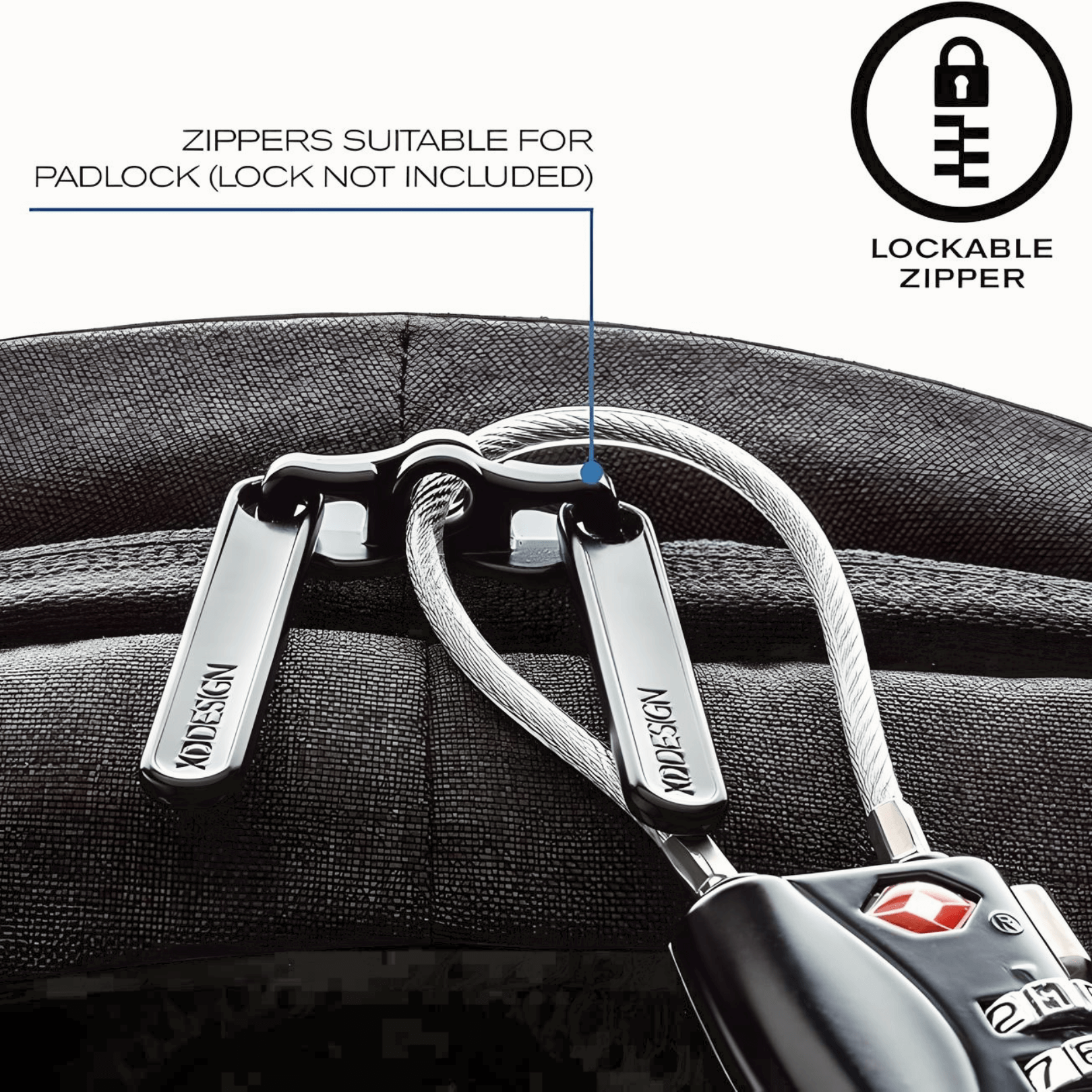 Lockable zippers on the Anti-Theft Backpack and Aluminum Wallet Set for added security.