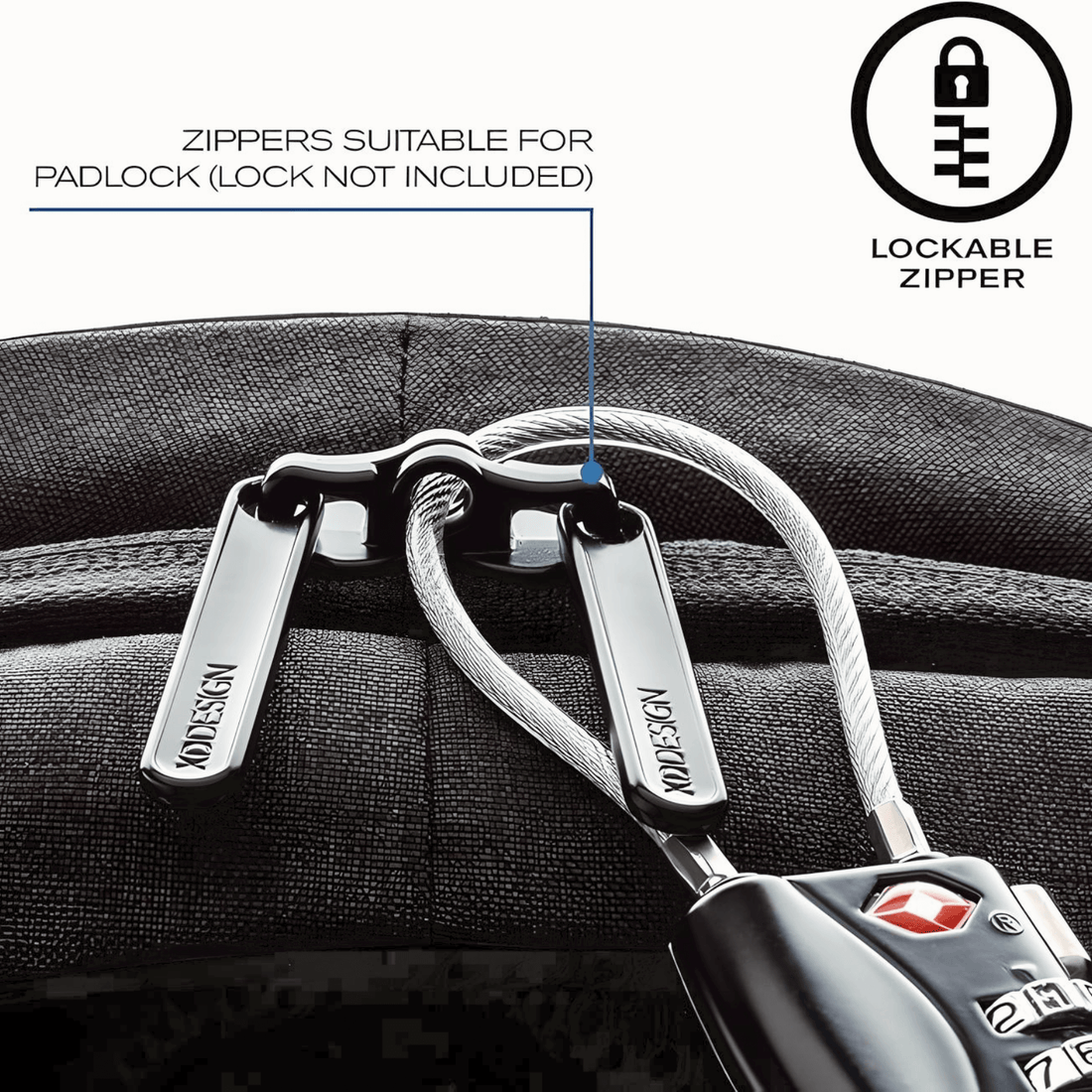 Lockable zippers on the Anti-Theft Backpack and Aluminum Wallet Set for added security.