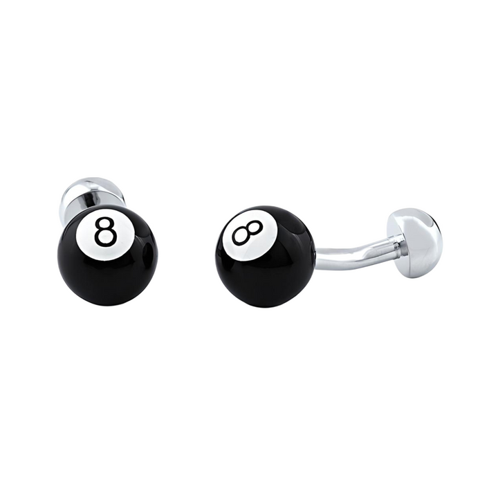 Brass Black Onyx Pool Billiards Number 8 Ball Cufflink – Rhodium Plated - Everbond Gifts