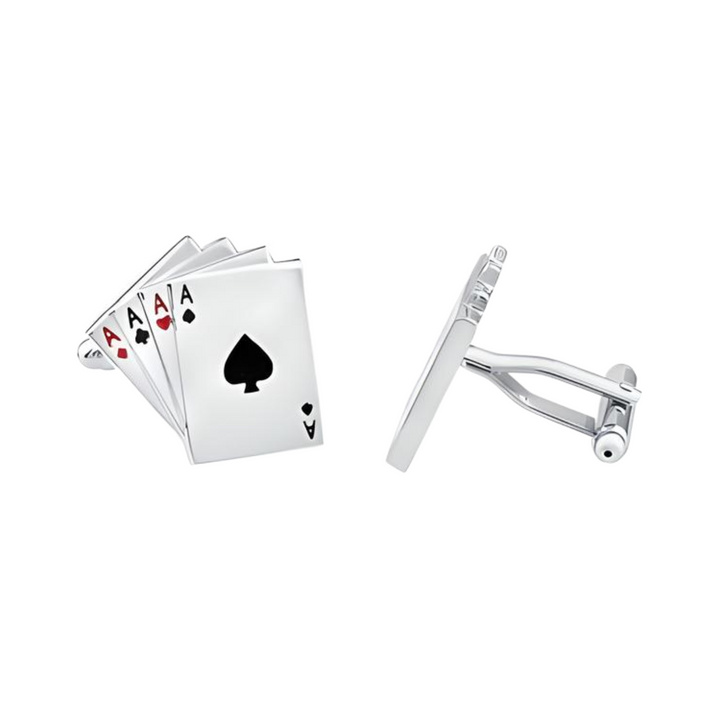 Brass Cufflink Poker Ace Playing Cards With Enamel and Rhodium Plated - Everbond Gifts