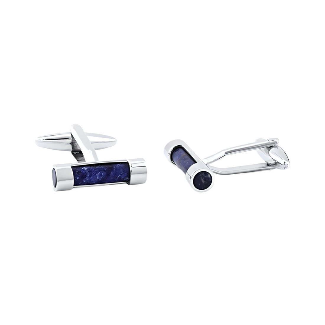 Brass Rhodium Plated Cufflink With Blue Lapis - Everbond Gifts