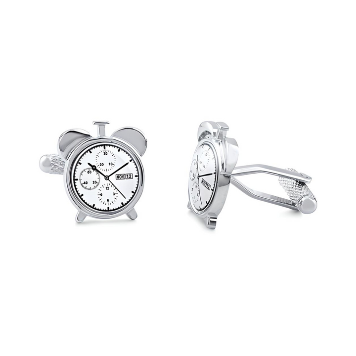 Brass Rhodium Plated Cufflink – Clock - Everbond Gifts