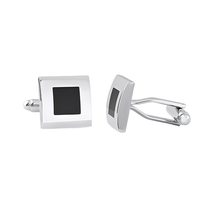 Brass Rhodium Plated Cufflink with Square Black Onyx - Everbond Gifts