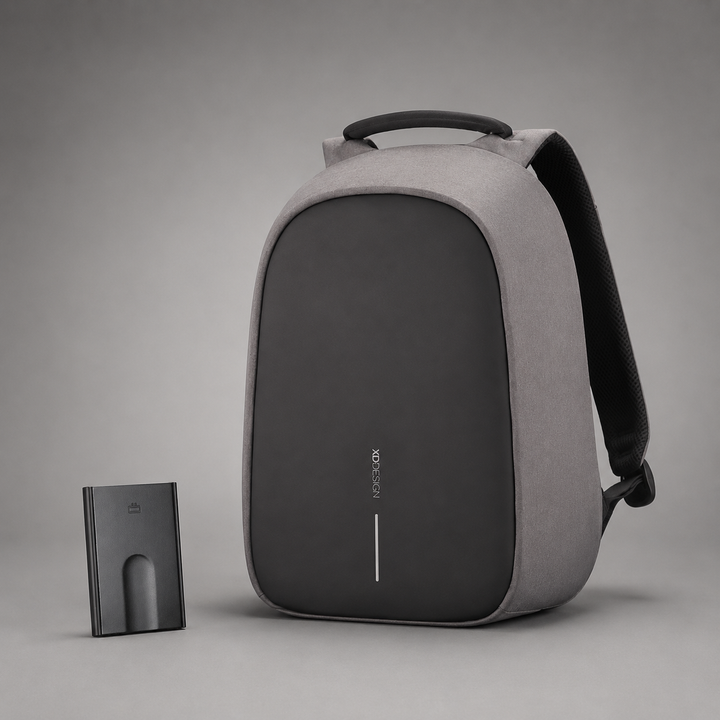 Anti-Theft Backpack & Aluminum Wallet Set
