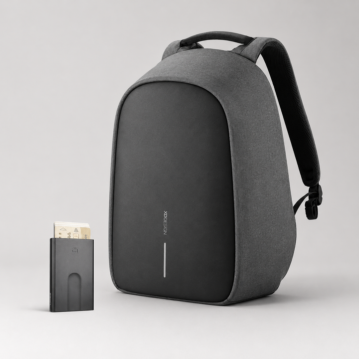 Anti-Theft Backpack & Aluminum Wallet Set
