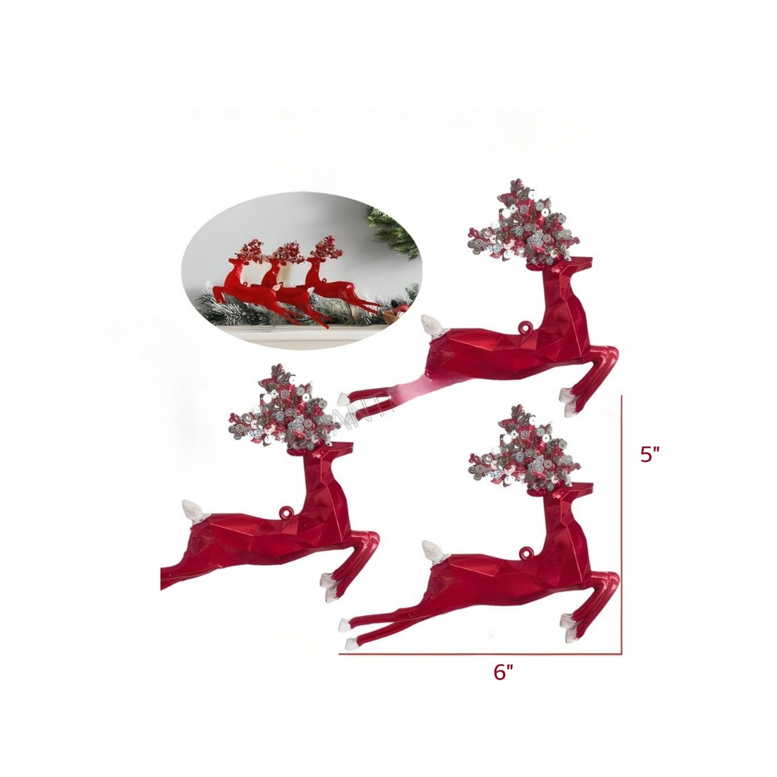 Christmas Ornaments Reindeer Set- 3 Pcs/Set