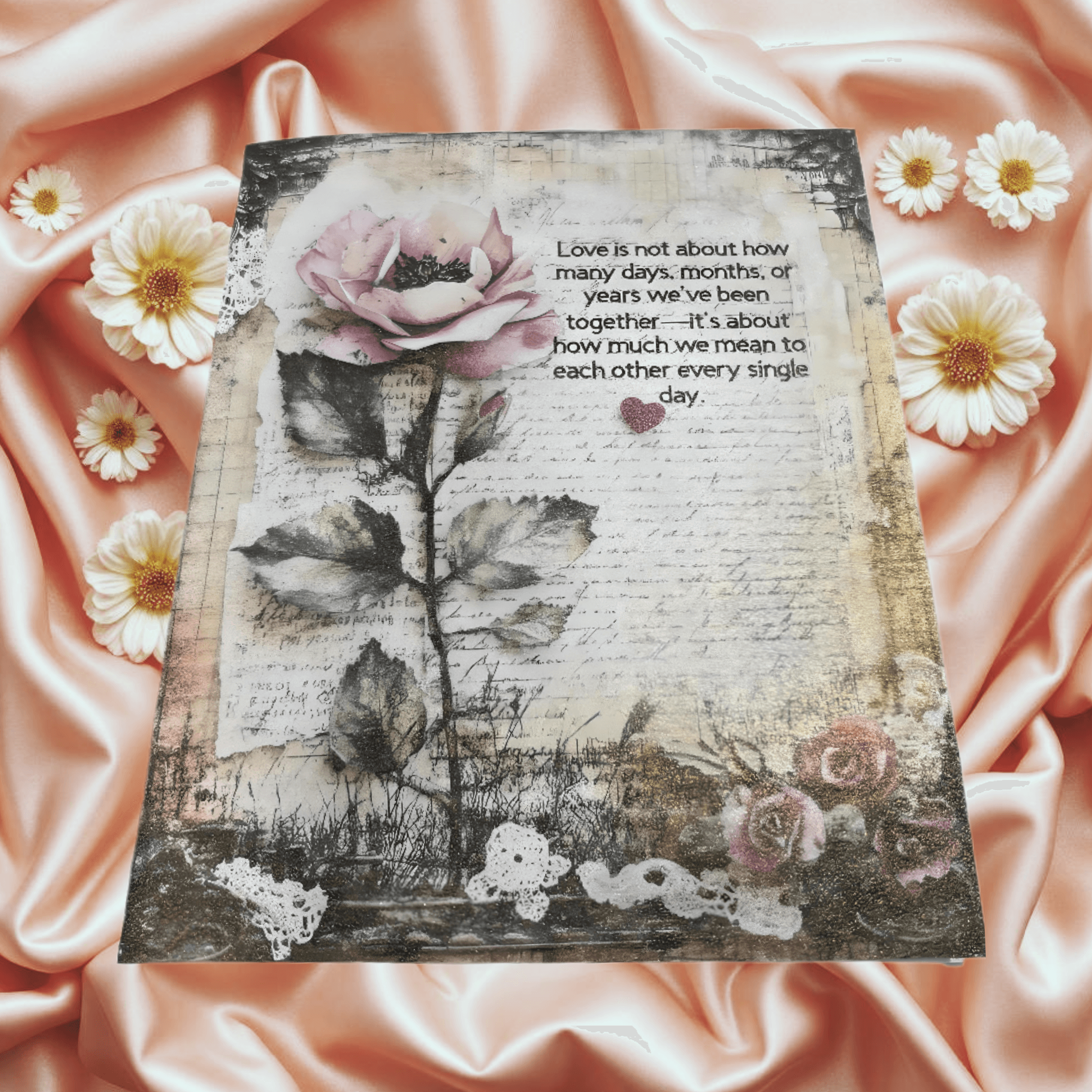 Timeless Affection Valentines Day card featuring a rose and heartfelt quote on a vintage backdrop.