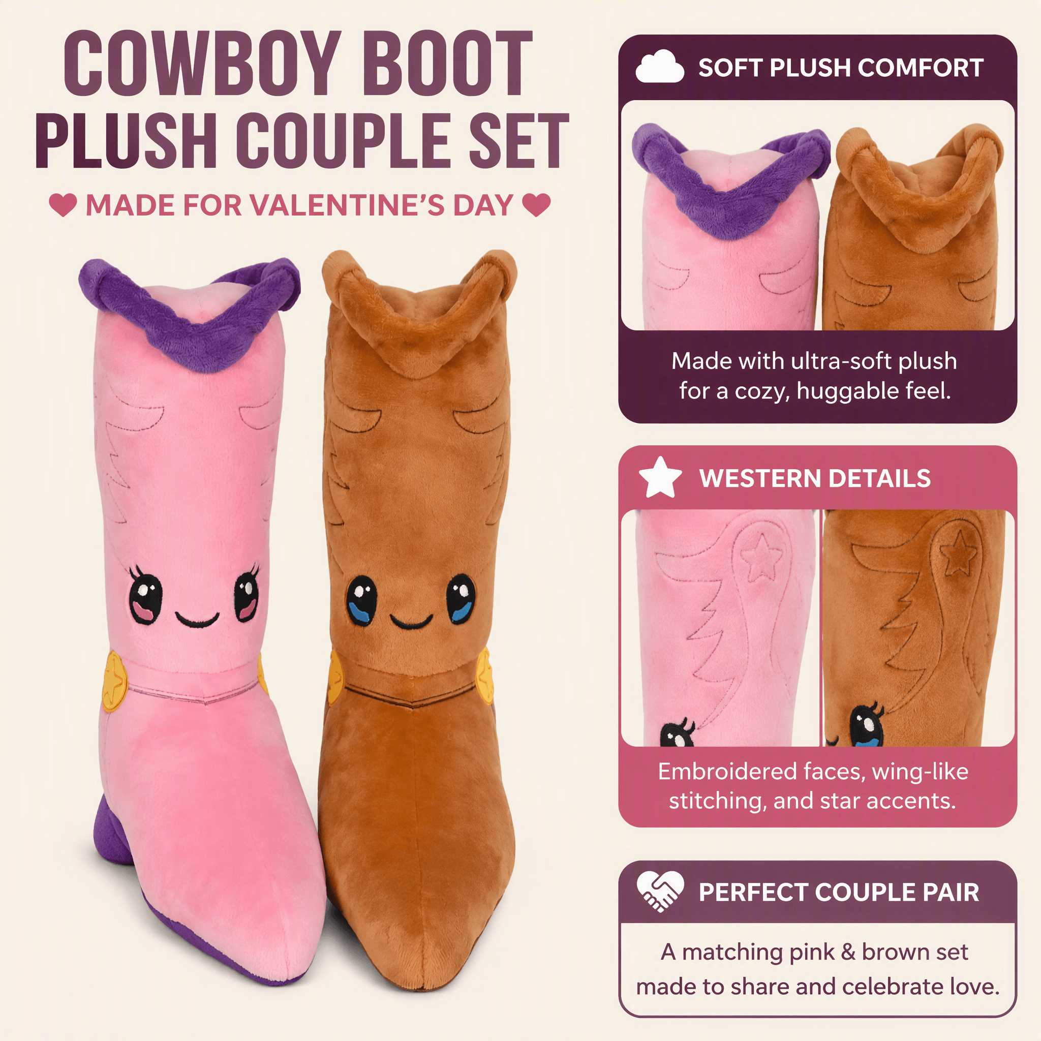 Cowboy Boot Plush Couple Set - Boot Scootin' Sweethearts Gift