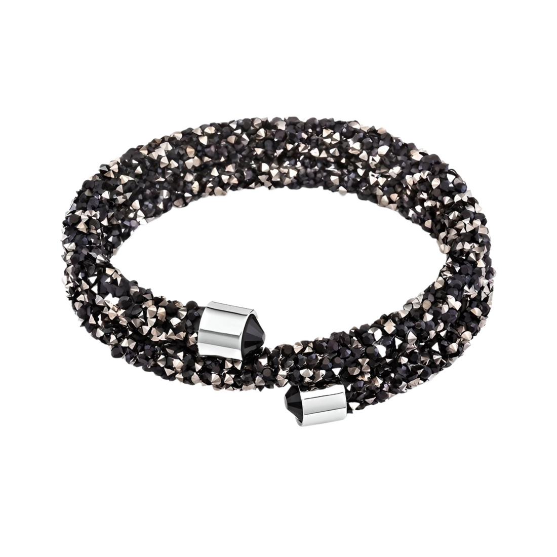 Crystals Double Bangle -Black and Hematite - Everbond Gifts