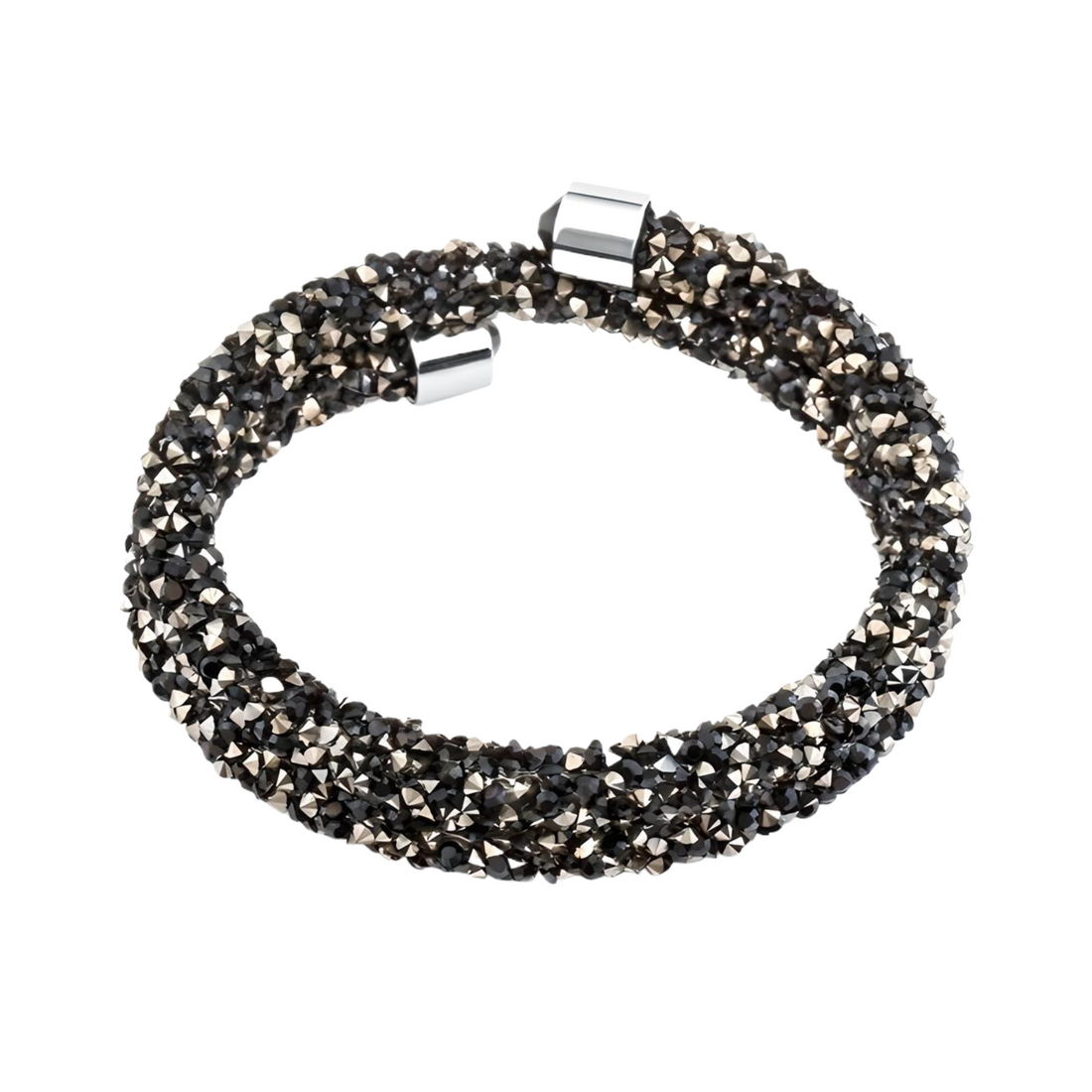 Crystals Double Bangle -Black and Hematite - Everbond Gifts