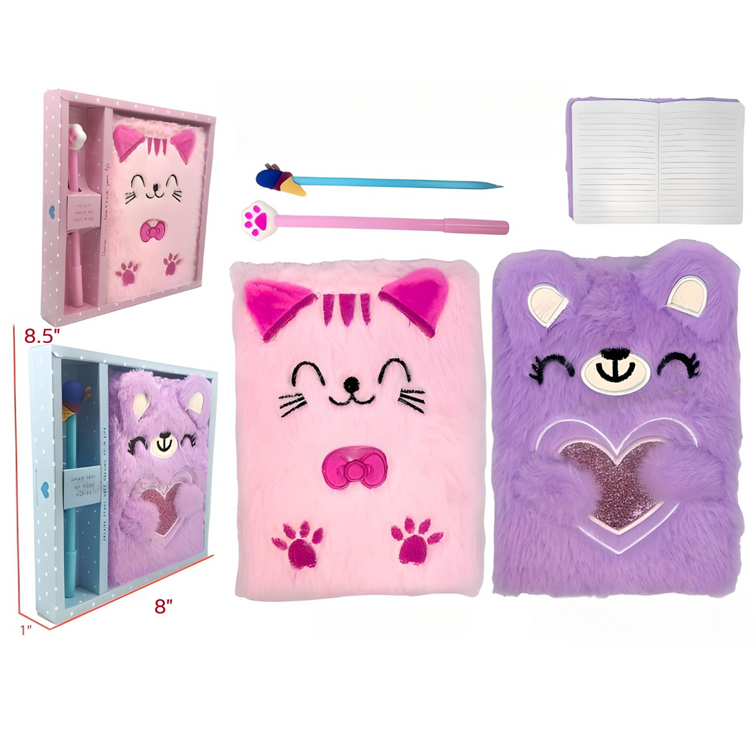 Cute Animal Notebook with Fur Cover & Pen