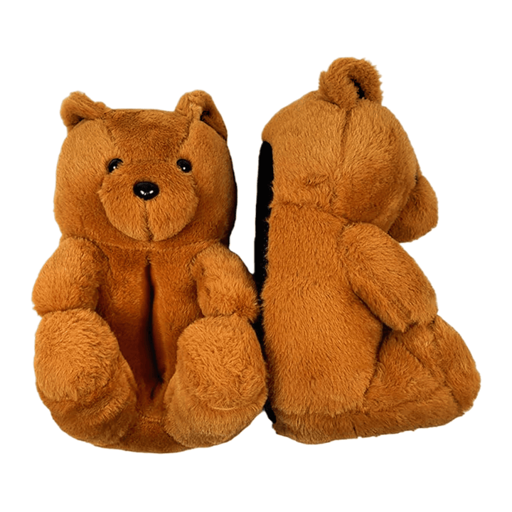 Cute Brown Bear Slippers - One Size with plush teddy bear design, cozy interior, and non-slip sole for comfort.