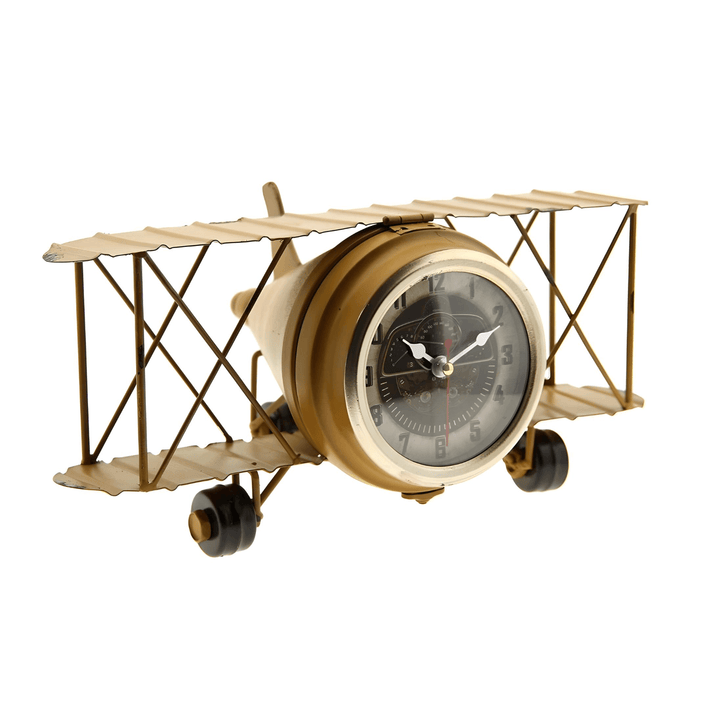 Decorative Vintage Metal Clock – Yellow Biplane