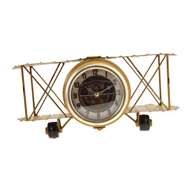 Decorative Vintage Metal Clock – Yellow Biplane