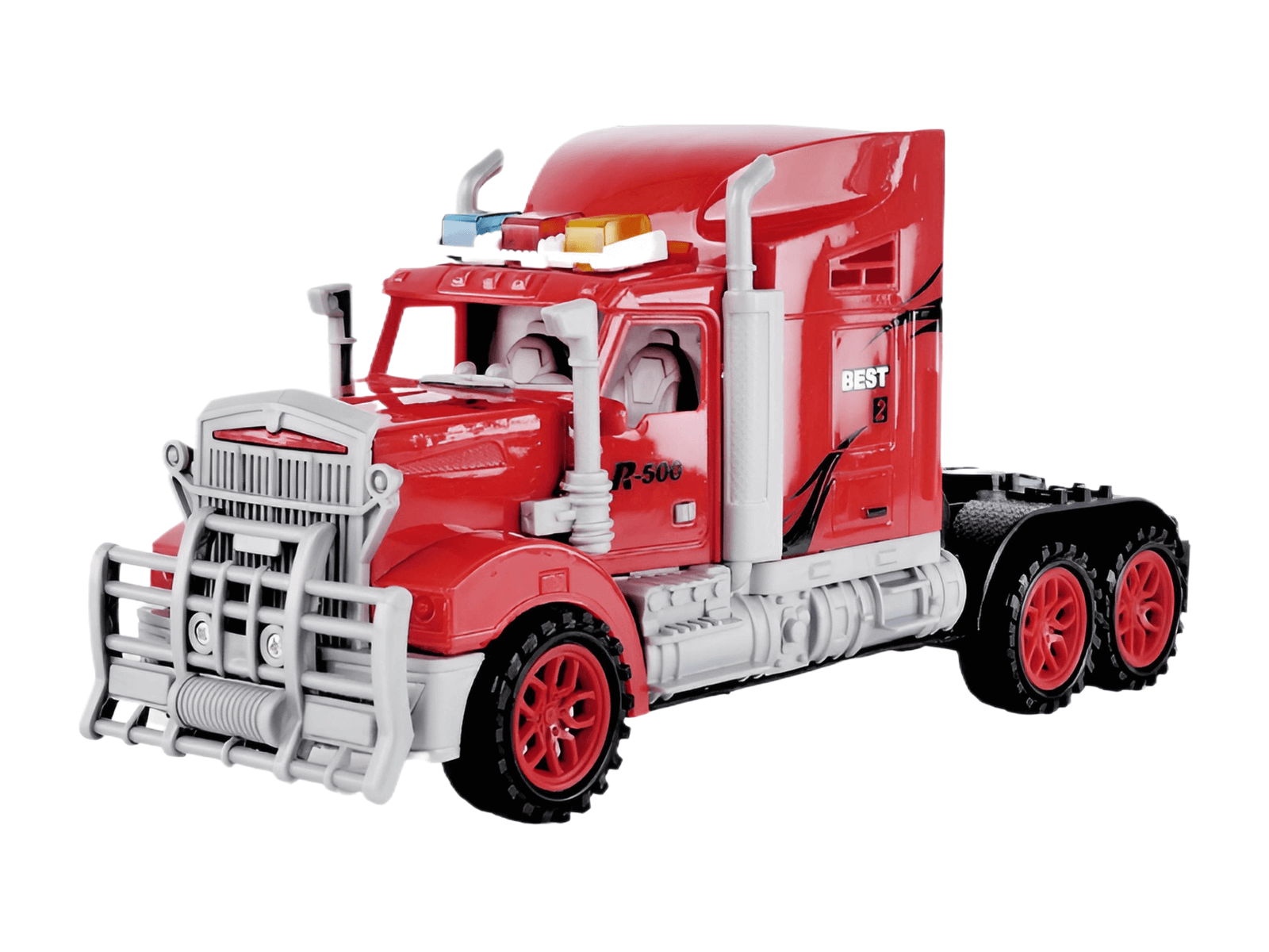 Dinosaur Truck Toy with 6 Cars, Ramp & Lockable Storage Case featuring a vibrant red truck design