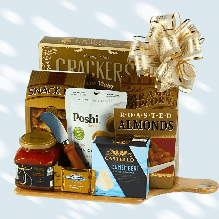 Epicurean Delight Gourmet Basket – Cheese, Crackers & More with gourmet snacks and gourmet treats.