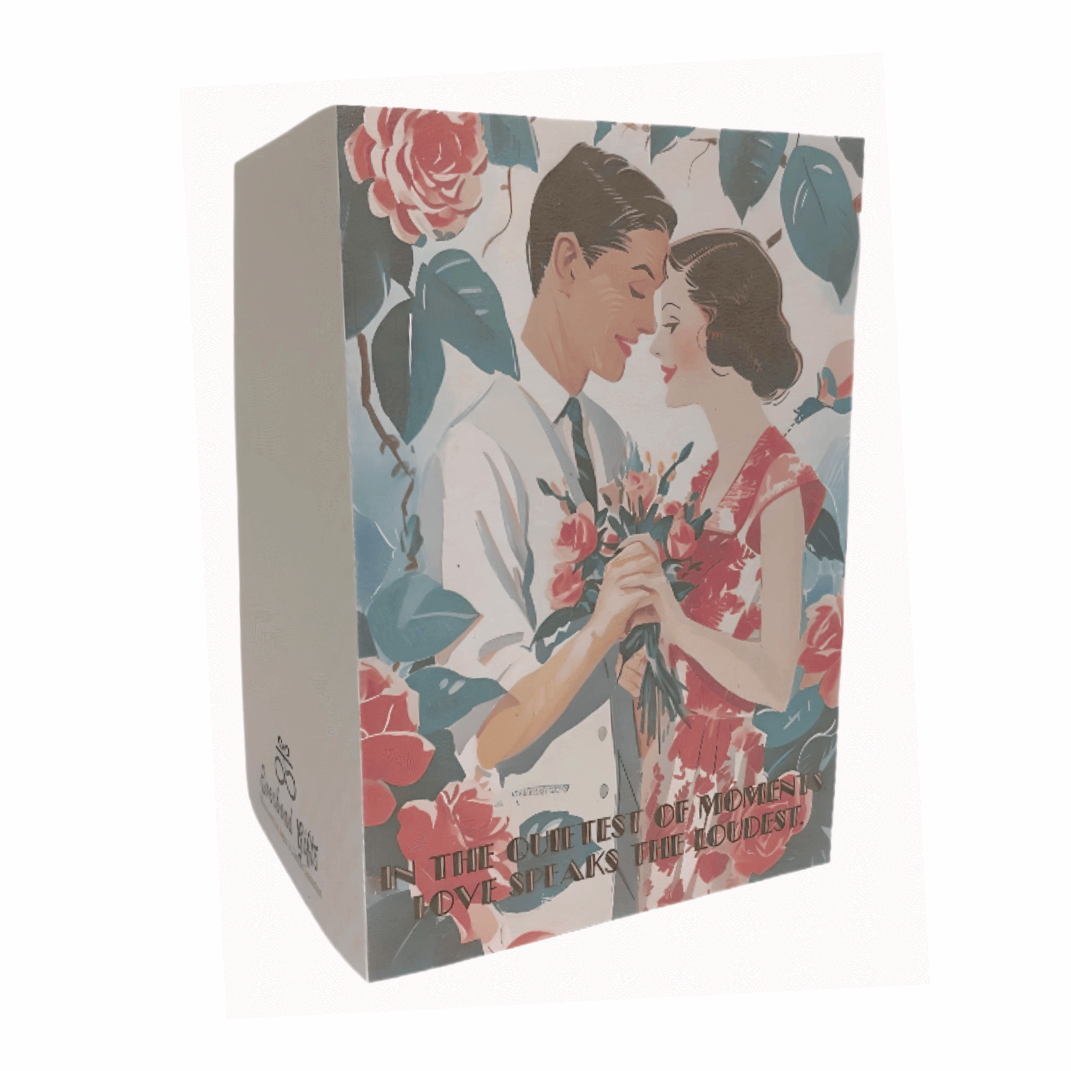 Evergreen Embrace Valentine’s Day Card featuring a romantic couple in floral design, perfect for expressing timeless love.