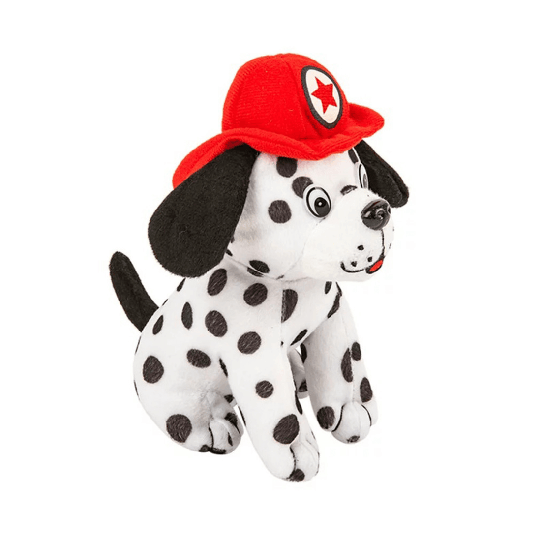Firefighter Dalmatian Plush 7" in a red fire hat, perfect cuddly gift for kids and dog lovers.