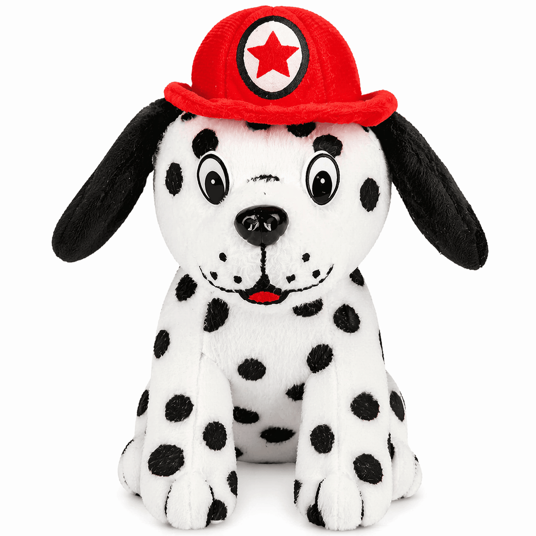 Firefighter Dalmatian Plush 7" in a red fire hat, perfect for kids and dog lovers.