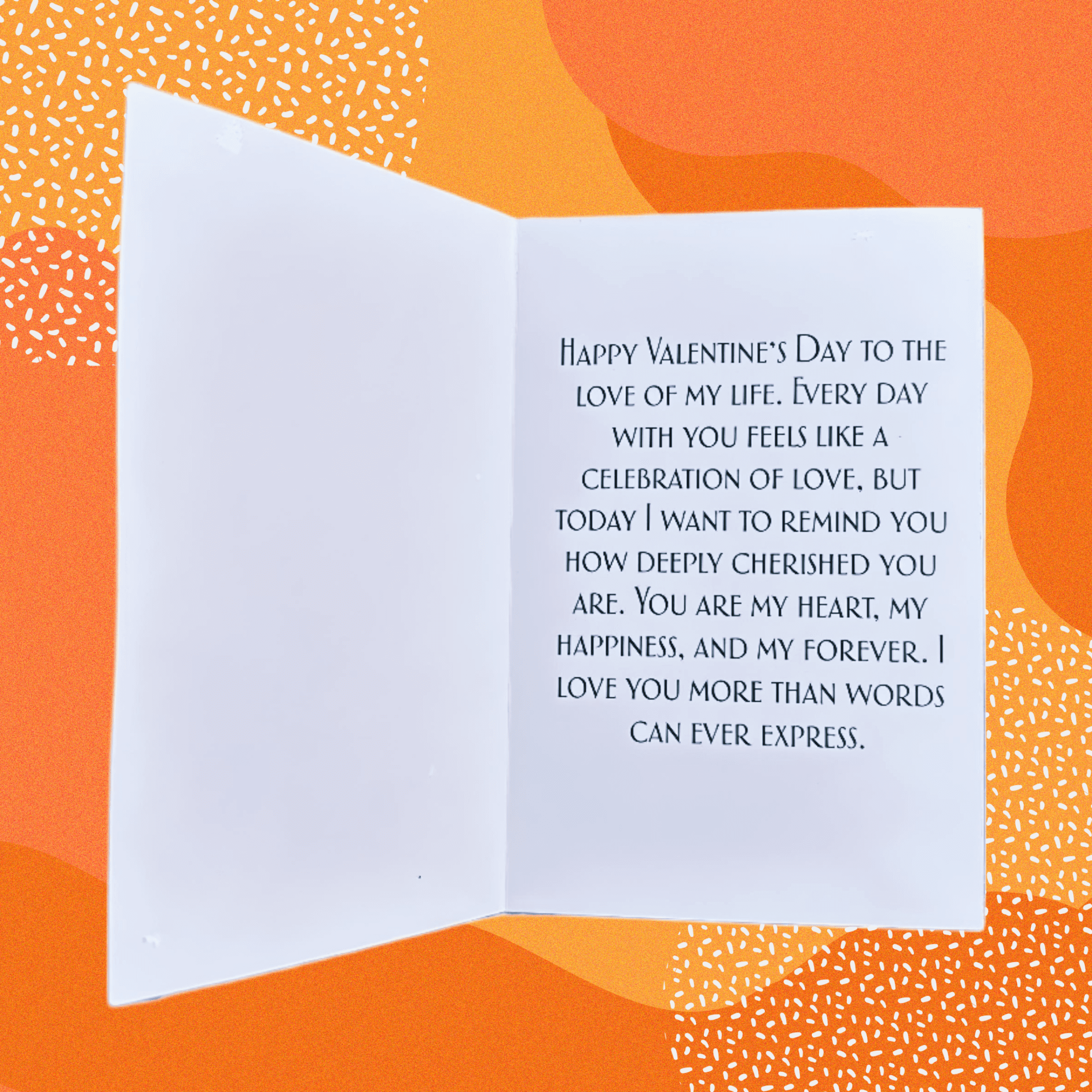 Inside of Floral Whispers Valentine's Day Card with heartfelt romantic message for expressing love.