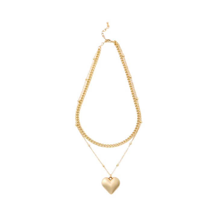 Gold Puffy Heart Double Layer Necklace - Everbond Gifts