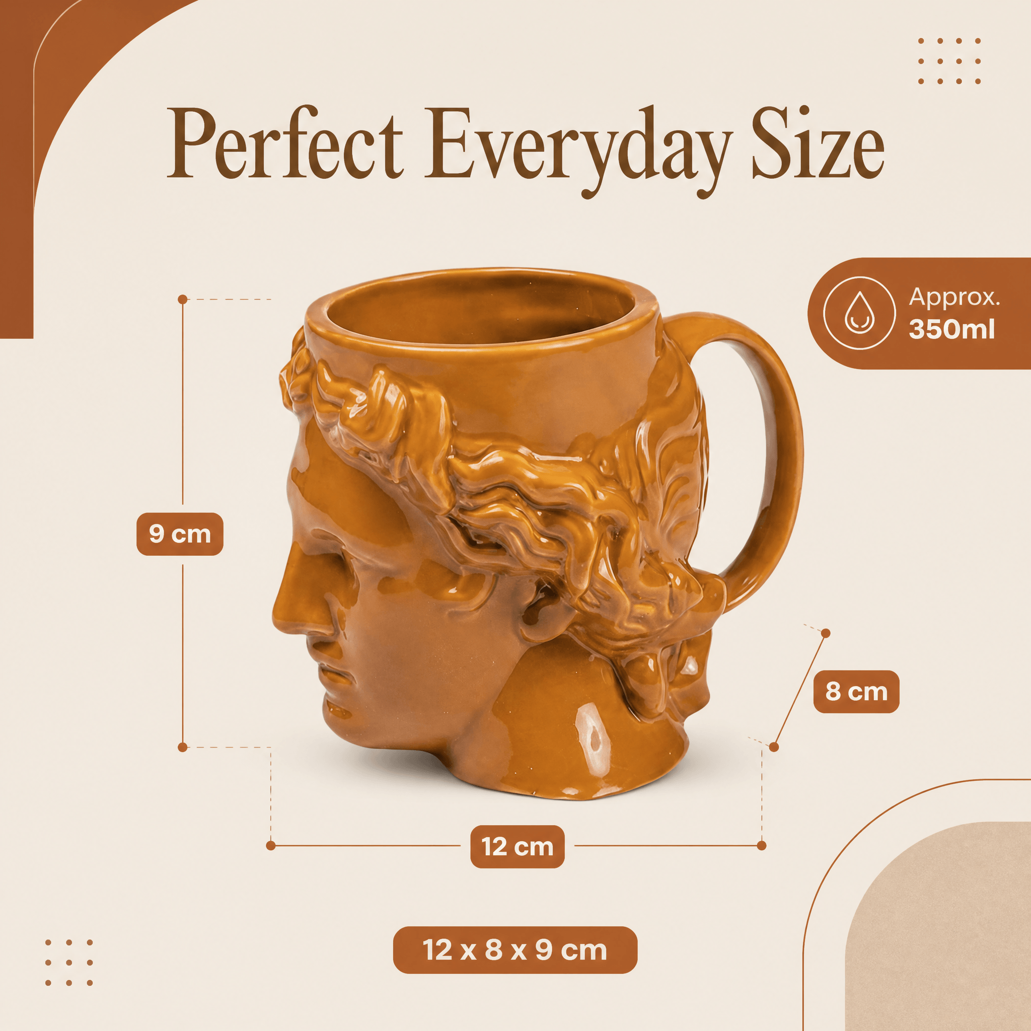 Hestia Terracotta Mug showcasing a warm rustic ceramic design with a unique Greco-Roman profile.