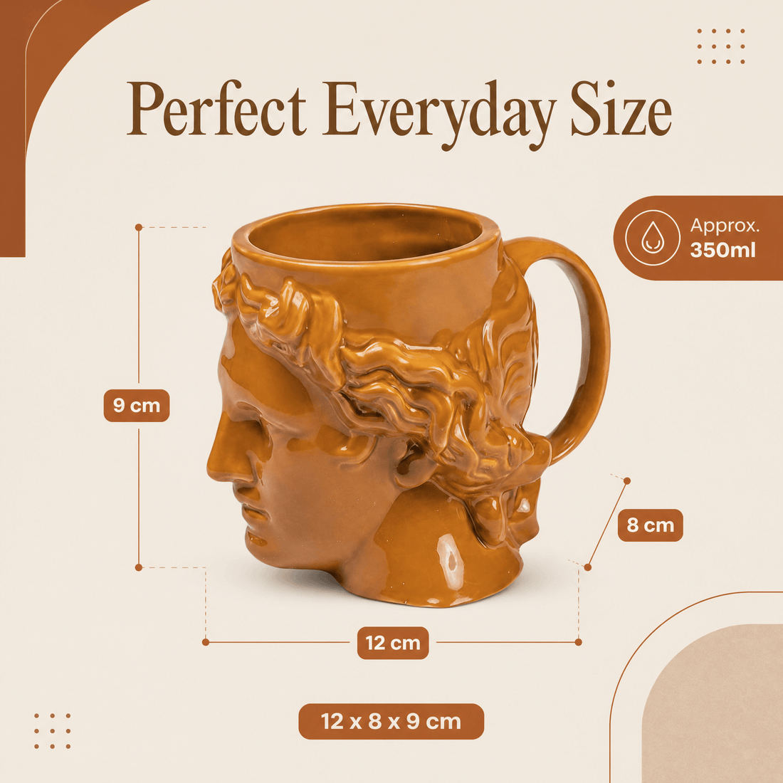 Hestia Terracotta Mug showcasing a warm rustic ceramic design with a unique Greco-Roman profile.