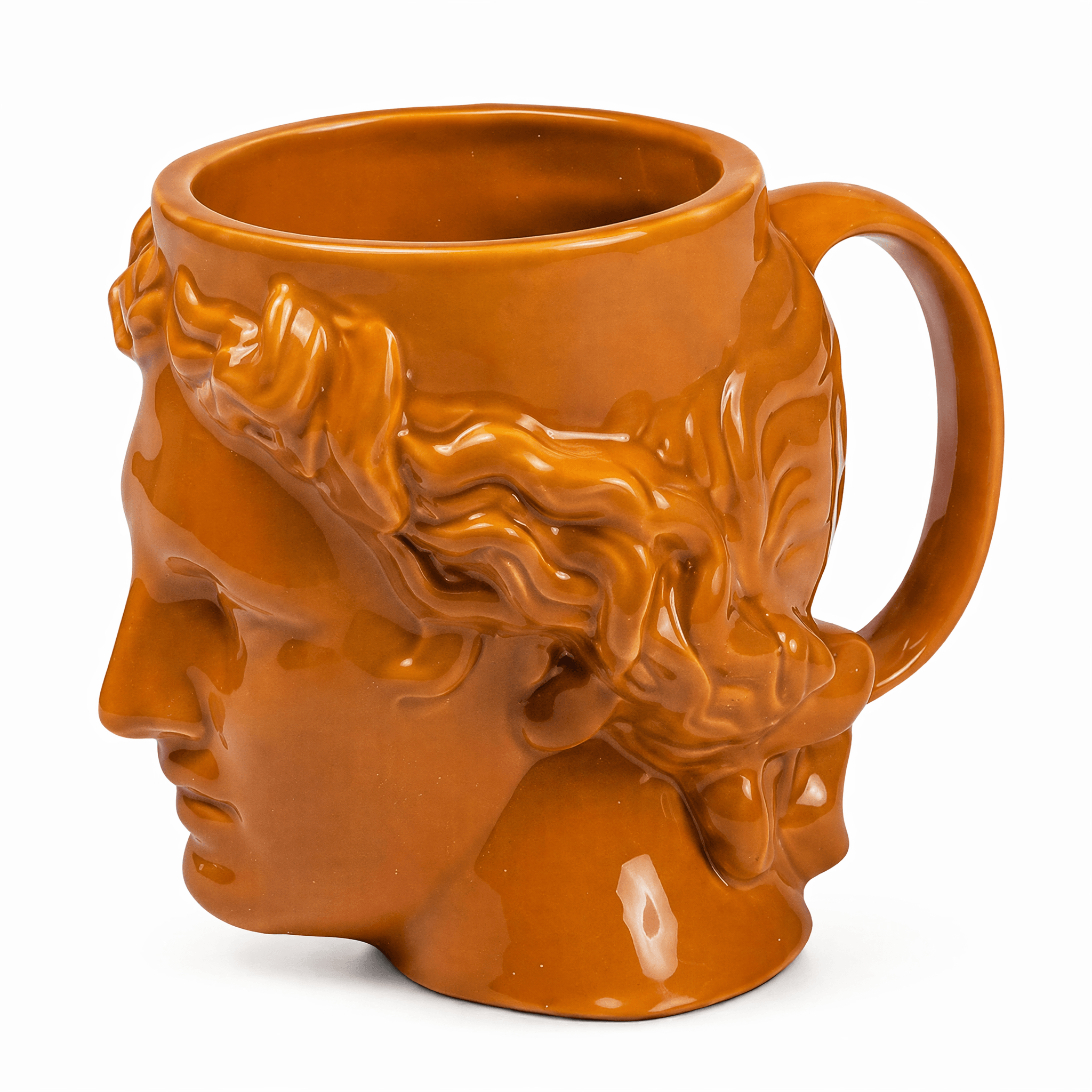 Hestia Terracotta Mug – Warm Rustic Ceramic Cup shaped like the Greco-Roman god Apollo.
