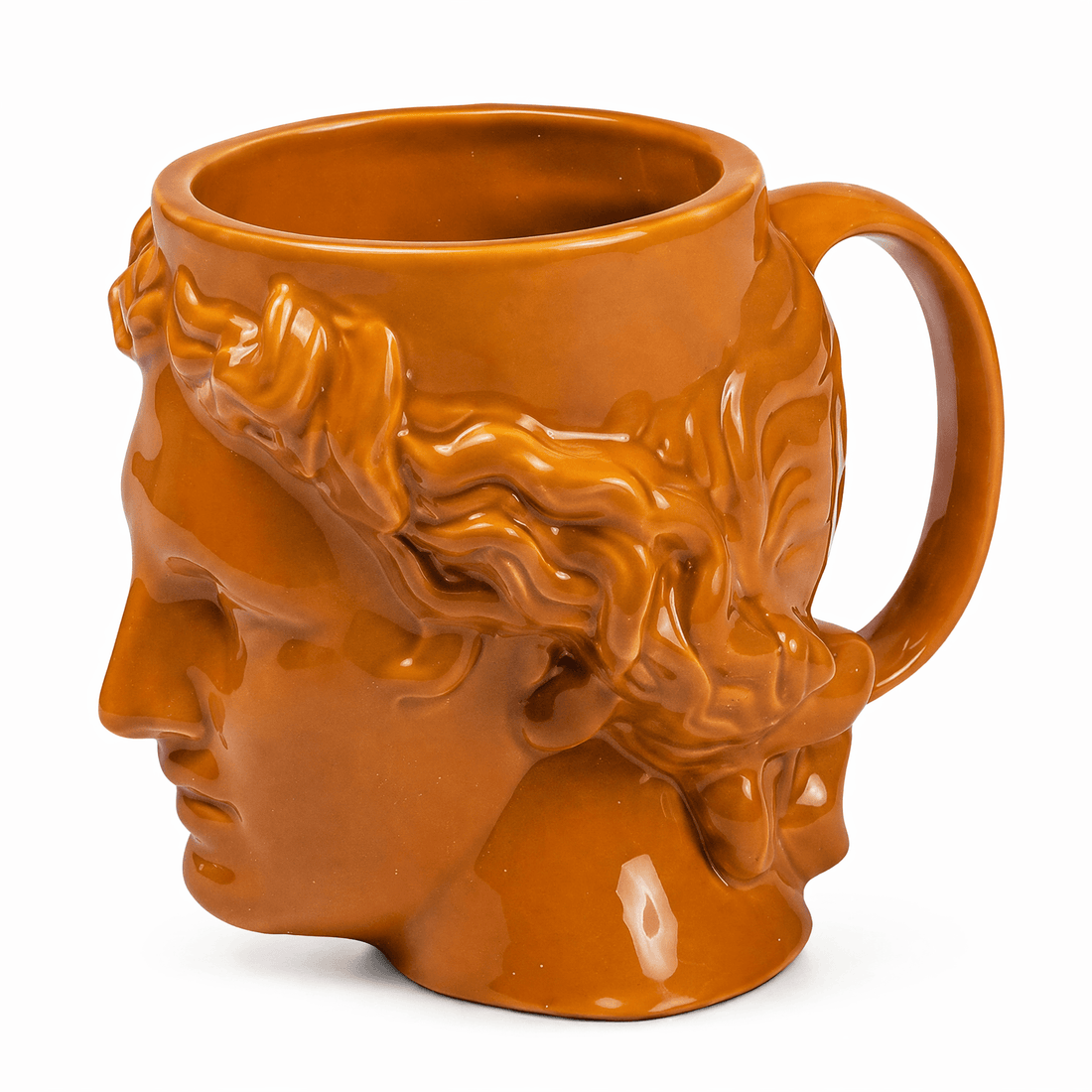 Hestia Terracotta Mug – Warm Rustic Ceramic Cup shaped like the Greco-Roman god Apollo.