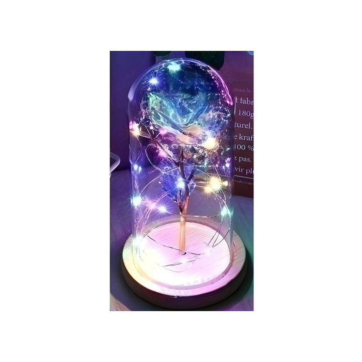 Holographic Blue Rose With Led Light in Glass Dome