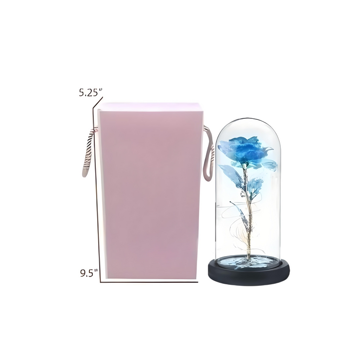 Holographic Blue Rose With Led Light in Glass Dome