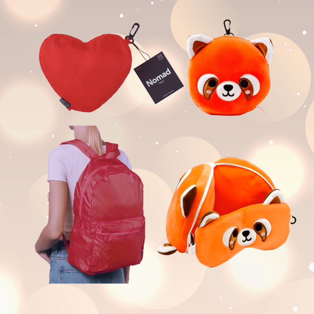 Jetsetter Gift Set: Red Panda Travel Plush and Foldable Backpack