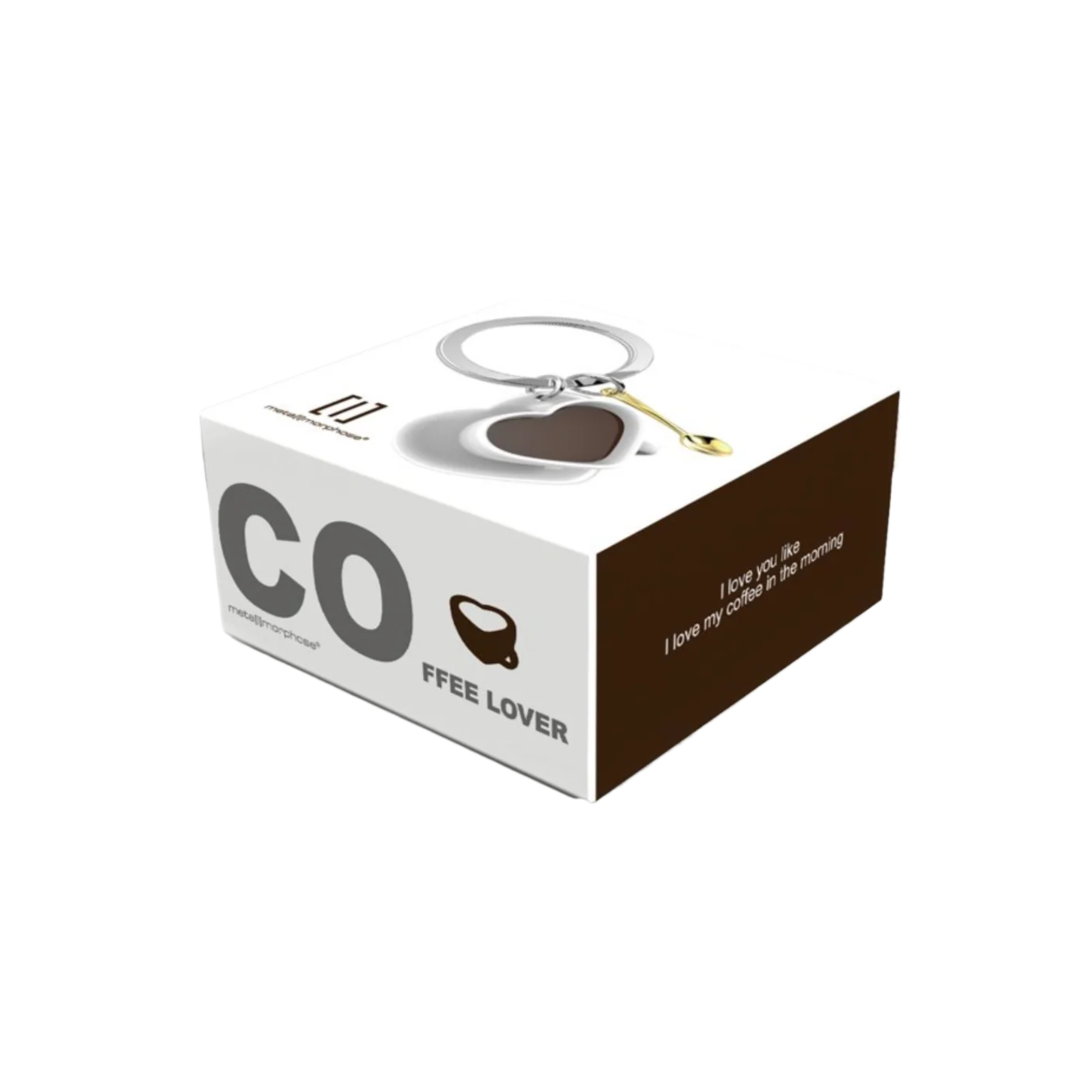 Love Coffee Cup Keychain with Gold Spoon Charm