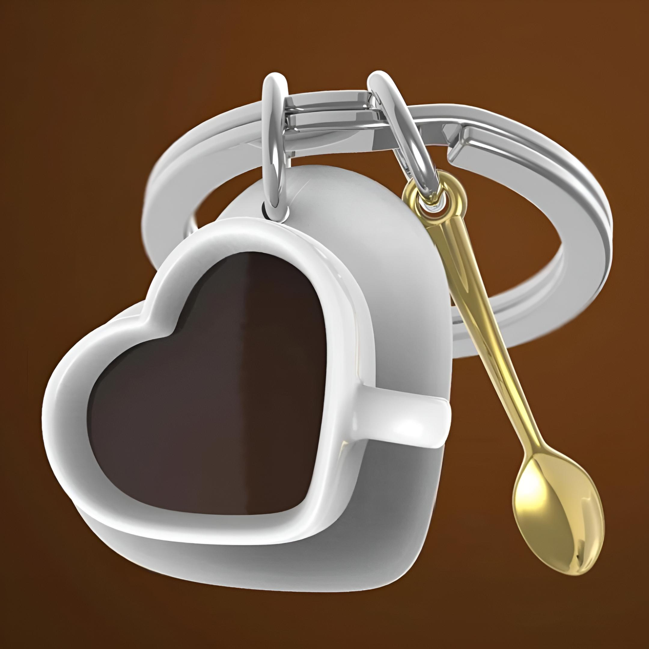 Love Coffee Cup Keychain with Gold Spoon Charm